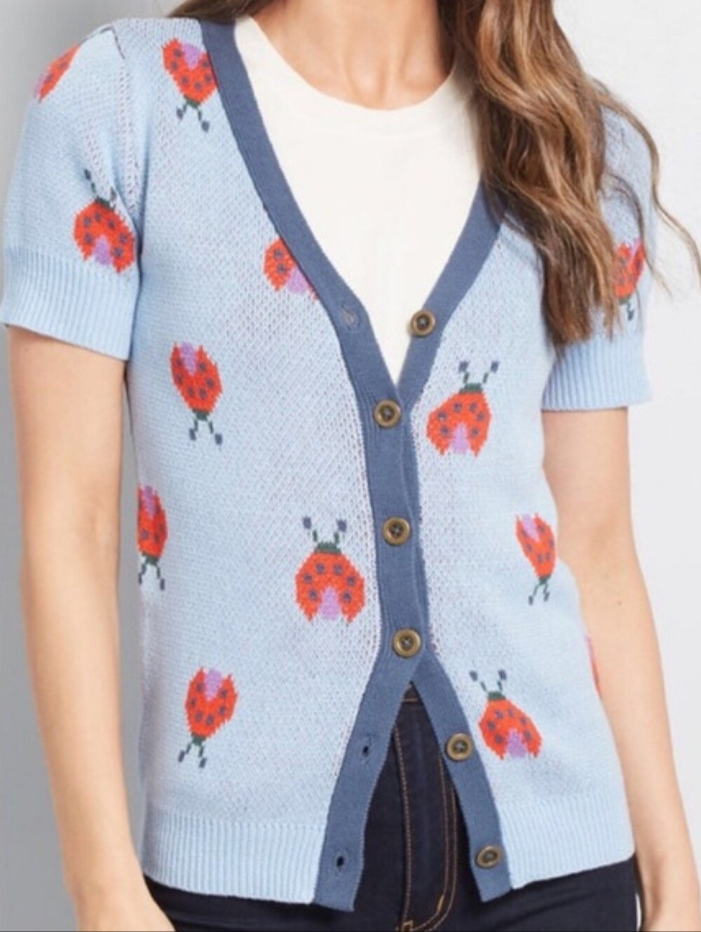 💲⬇️Retro Ladybug Button Front Cardigan🪞 - Picture 2 of 11